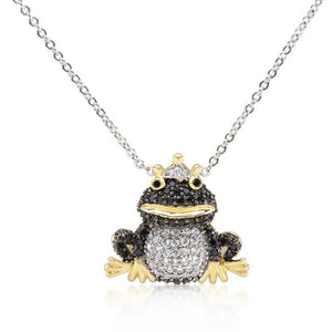 Cubic Zirconia Frog Prince Pendant Necklace - P11393T-V01