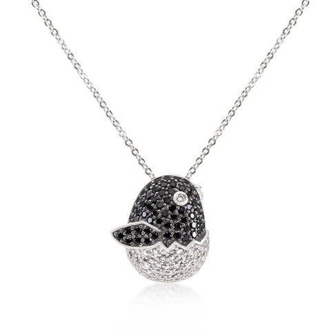 Black and White Cubic Zirconia Baby Bird Pendant - P11394T-C03