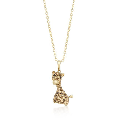 Golden Cubic Zirconia Giraffe Pendant Necklace - P11395G-V01