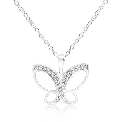 Dainty Butterfly Cubic Zirconia Pendant Necklace - P11403R-C01