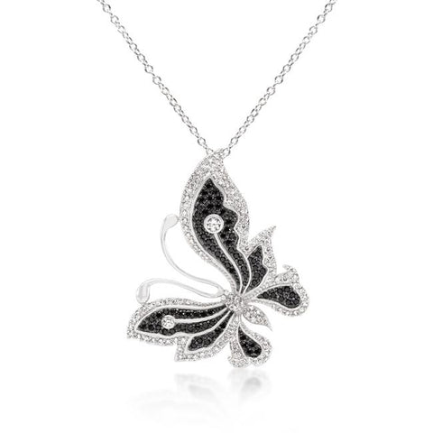 Black and White Large Cubic Zirconia Butterfly Pendant - P11406T-C03