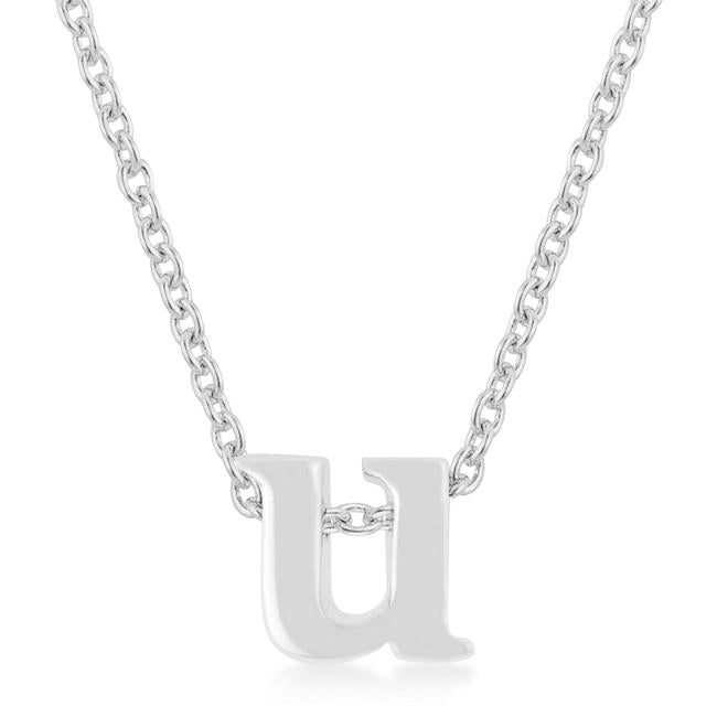 Rhodium Plated Finish Initial U Pendant - P11409R-V00-U