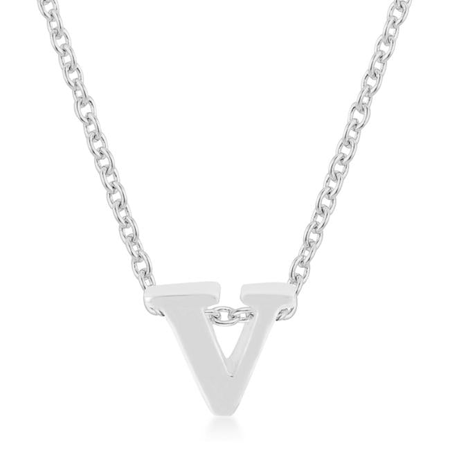 Rhodium Plated Finish Initial V Pendant - P11409R-V00-V