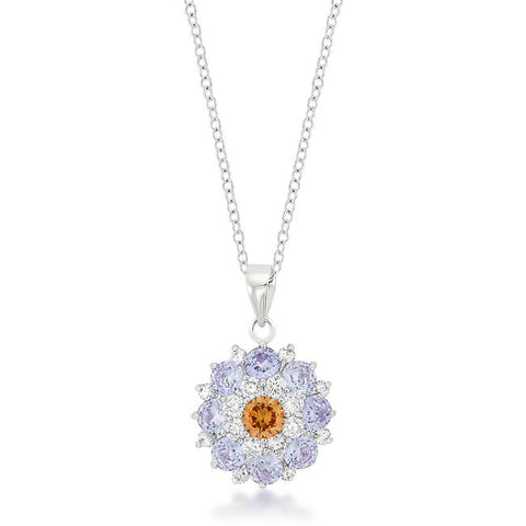 Rhodium Plated Cubic Zirconia Cluster Circle Pendant - P11413R-V01