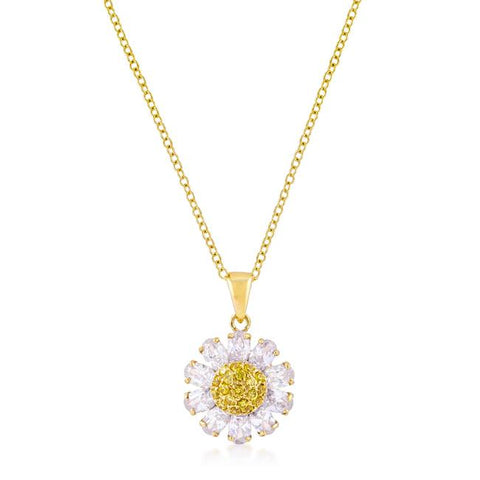 Goldtone Purple and Yellow Cubic Zirconia Floral Pendant - P11414G-V01