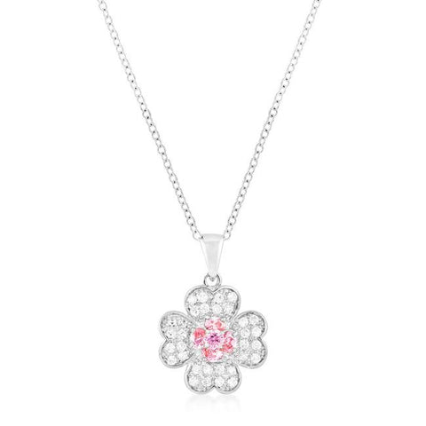 Rhodium Plated Lucky Clover Pendant - P11424R-C12