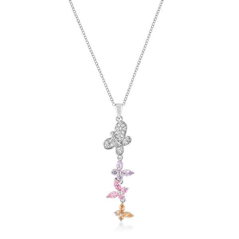 Rhodium Plated Multi-Butterfly Pendant - P11428R-V01