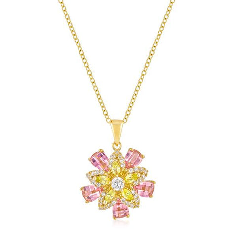 Goldtone Multi-Floral Pendant - P11429G-V01
