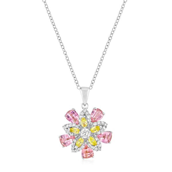 Rhodium Plated Multi-Floral Pendant - P11429R-V01