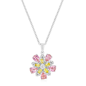 Rhodium Plated Multi-Floral Pendant - P11429R-V01