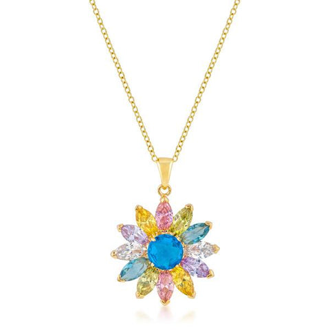Goldtone Colorful Flower Pendant - P11432G-V01