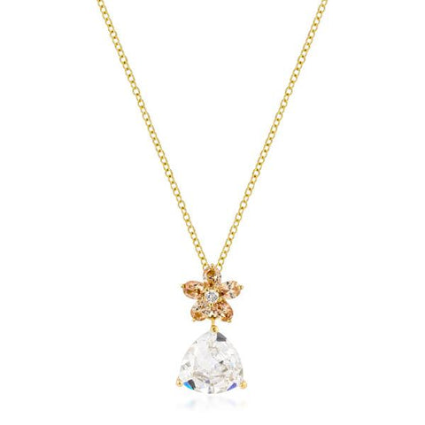 Goldtone Trillion Floral Pendant - P11435G-C72