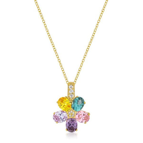 Multi-color Floral Pendant in Goldtone - P11441G-V01