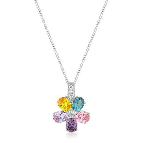 Multi-color Floral Pendant in Rhodium Plated - P11441R-V01