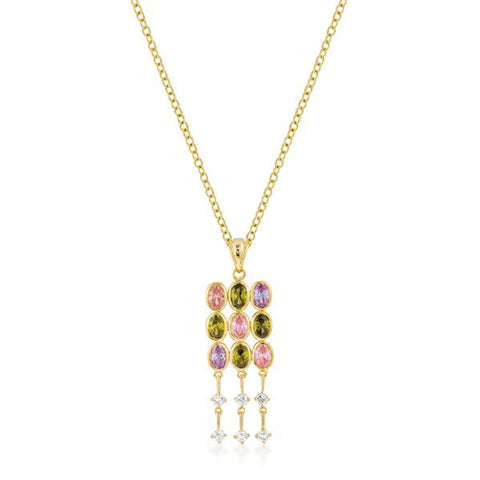 Goldtone Oval CZ Crest Pendant - P11443G-V01