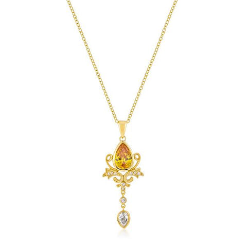 Golden Elegant Teardrop Crest Pendant - P11445G-C61