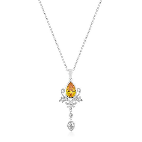 Rhodium Plated Elegant Teardrop Crest Pendant - P11445R-C61