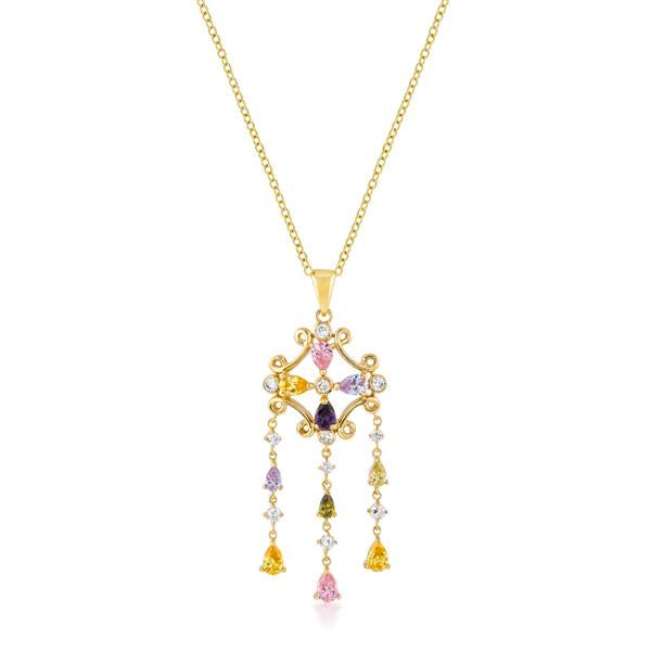 Goldtone Multi-Color Dangle Pendant - P11447G-V01