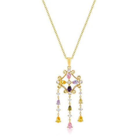 Goldtone Multi-Color Dangle Pendant - P11447G-V01