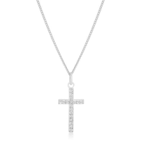 Simple Rhodium Plated Cross Pendant - P11453R-C01