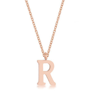 Elaina Rose Gold Stainless Steel R Initial Necklace - P11456A-V00-R