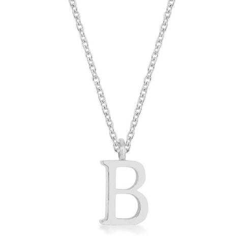Elaina Rhodium Stainless Steel B Initial Necklace - P11456R-V00-B