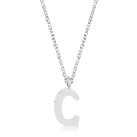 Elaina Rhodium Stainless Steel C Initial Necklace - P11456R-V00-C