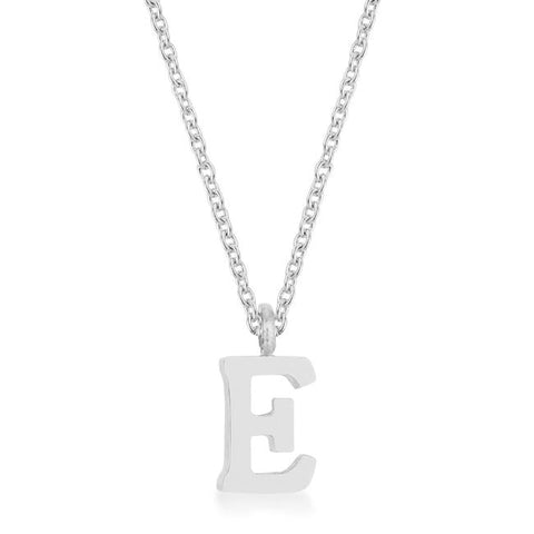 Elaina Rhodium Stainless Steel E Initial Necklace - P11456R-V00-E