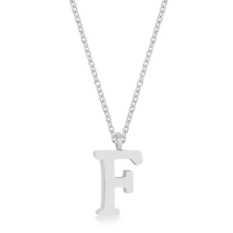 Elaina Rhodium Stainless Steel F Initial Necklace - P11456R-V00-F