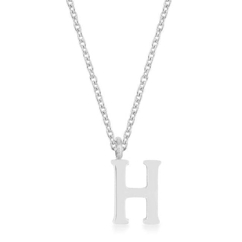 Elaina Rhodium Stainless Steel H Initial Necklace - P11456R-V00-H