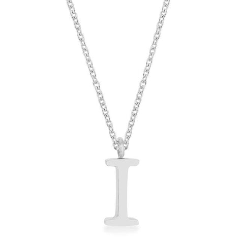 Elaina Rhodium Stainless Steel I Initial Necklace - P11456R-V00-I