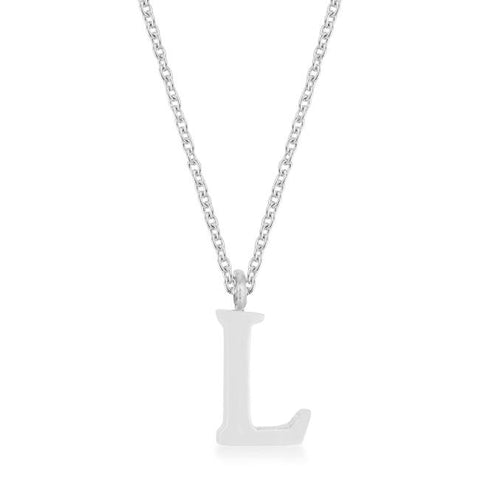Elaina Rhodium Stainless Steel L Initial Necklace - P11456R-V00-L
