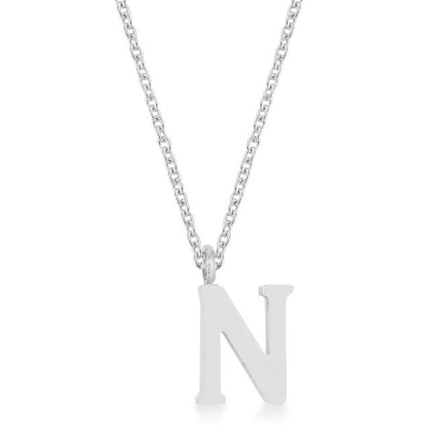 Elaina Rhodium Stainless Steel N Initial Necklace - P11456R-V00-N