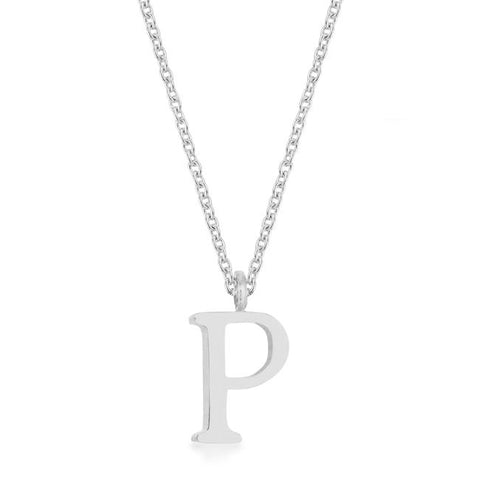 Elaina Rhodium Stainless Steel P Initial Necklace - P11456R-V00-P