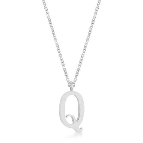 Elaina Rhodium Stainless Steel Q Initial Necklace - P11456R-V00-Q