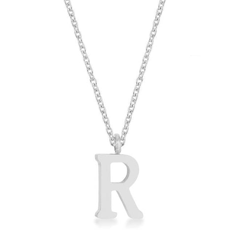 Elaina Rhodium Stainless Steel R Initial Necklace - P11456R-V00-R
