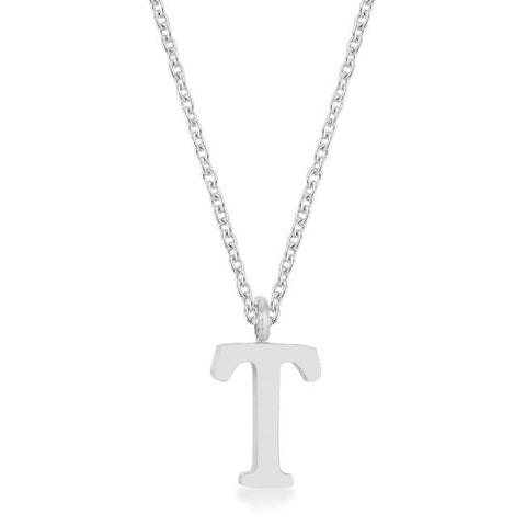 Elaina Rhodium Stainless Steel T Initial Necklace - P11456R-V00-T