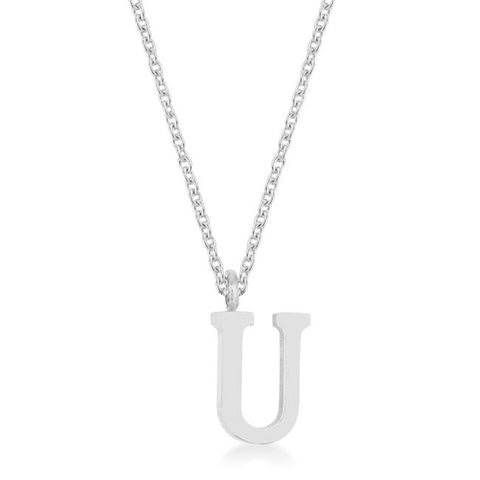 Elaina Rhodium Stainless Steel U Initial Necklace - P11456R-V00-U
