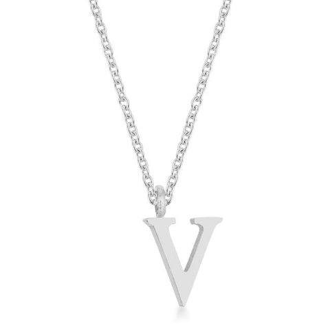 Elaina Rhodium Stainless Steel V Initial Necklace - P11456R-V00-V