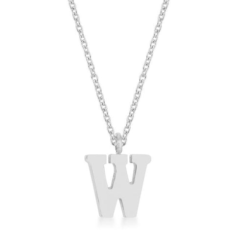 Elaina Rhodium Stainless Steel W Initial Necklace - P11456R-V00-W
