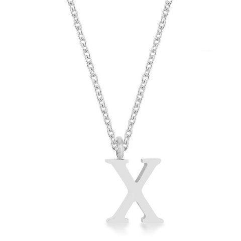 Elaina Rhodium Stainless Steel X Initial Necklace - P11456R-V00-X