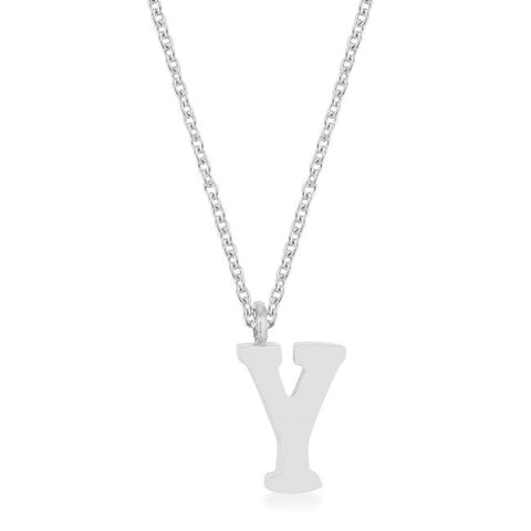 Elaina Rhodium Stainless Steel Y Initial Necklace - P11456R-V00-Y