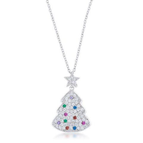 Multicolor Christmas Tree Drop Necklace - P11457R-V01