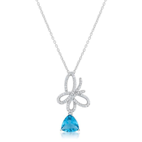 Claudia 2.3ct Aqua CZ Rhodium Butterfly Drop Necklace - P11458R-C31