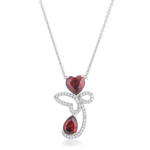Clarise 3.2ct Garnet CZ Rhodium Abstract Heart Drop Necklace - P11459R-C13