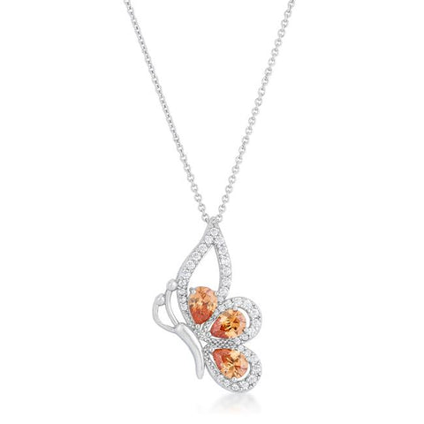 Karen 2.8ct Champagne CZ Rhoidum Butterfly Drop Necklace - P11460R-C72