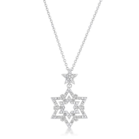 Stella 0.3ct CZ Rhodium Star Drop Necklace - P11461R-C01