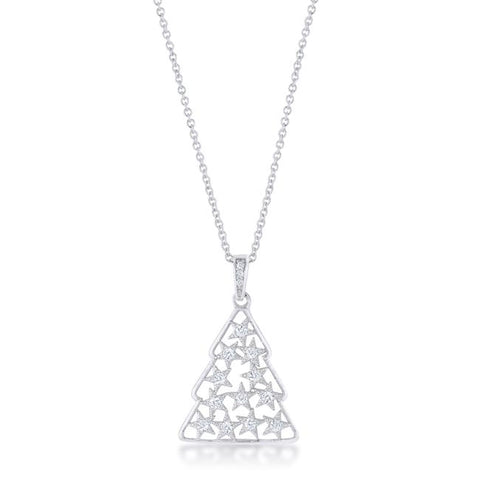 CZ Rhodium Christmas Tree Pave Holiday Pendant .2 ct - P11463R-C01