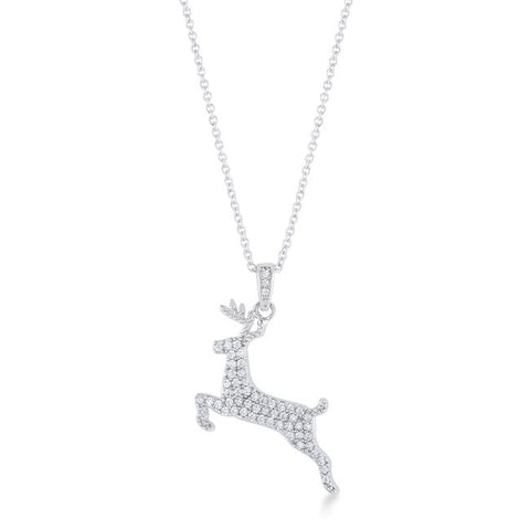 CZ Rhodium Reindeer Pave Holiday Pendant .35 ct - P11466R-C01
