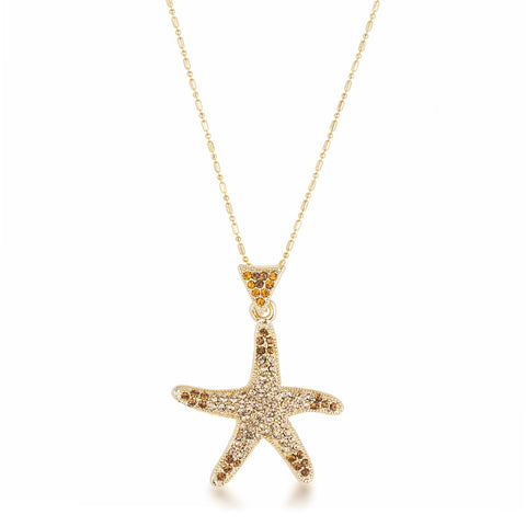 18k Gold Plated Golden Ombre Crystal Starfish Pendant - P11469G-V01